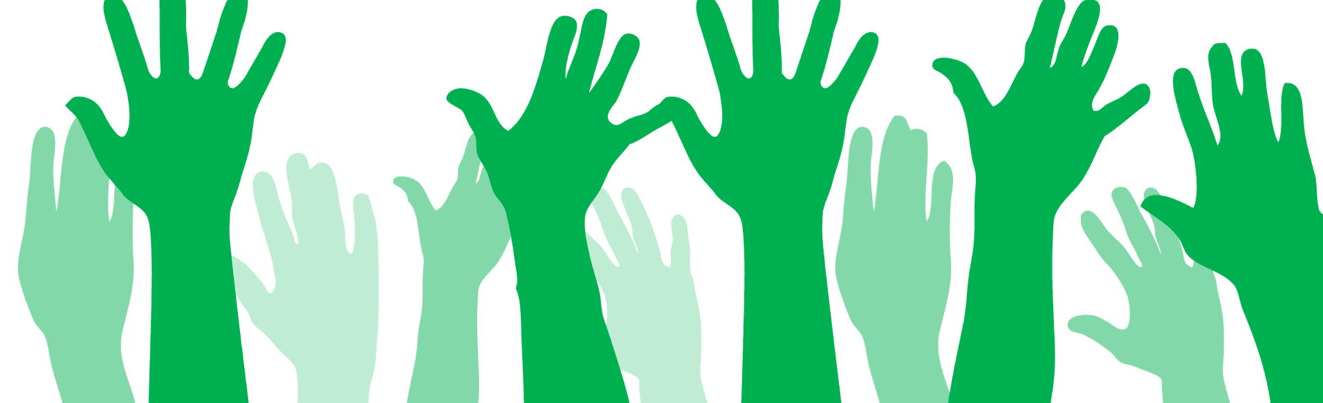 Image of the silhouettes of green hands raised